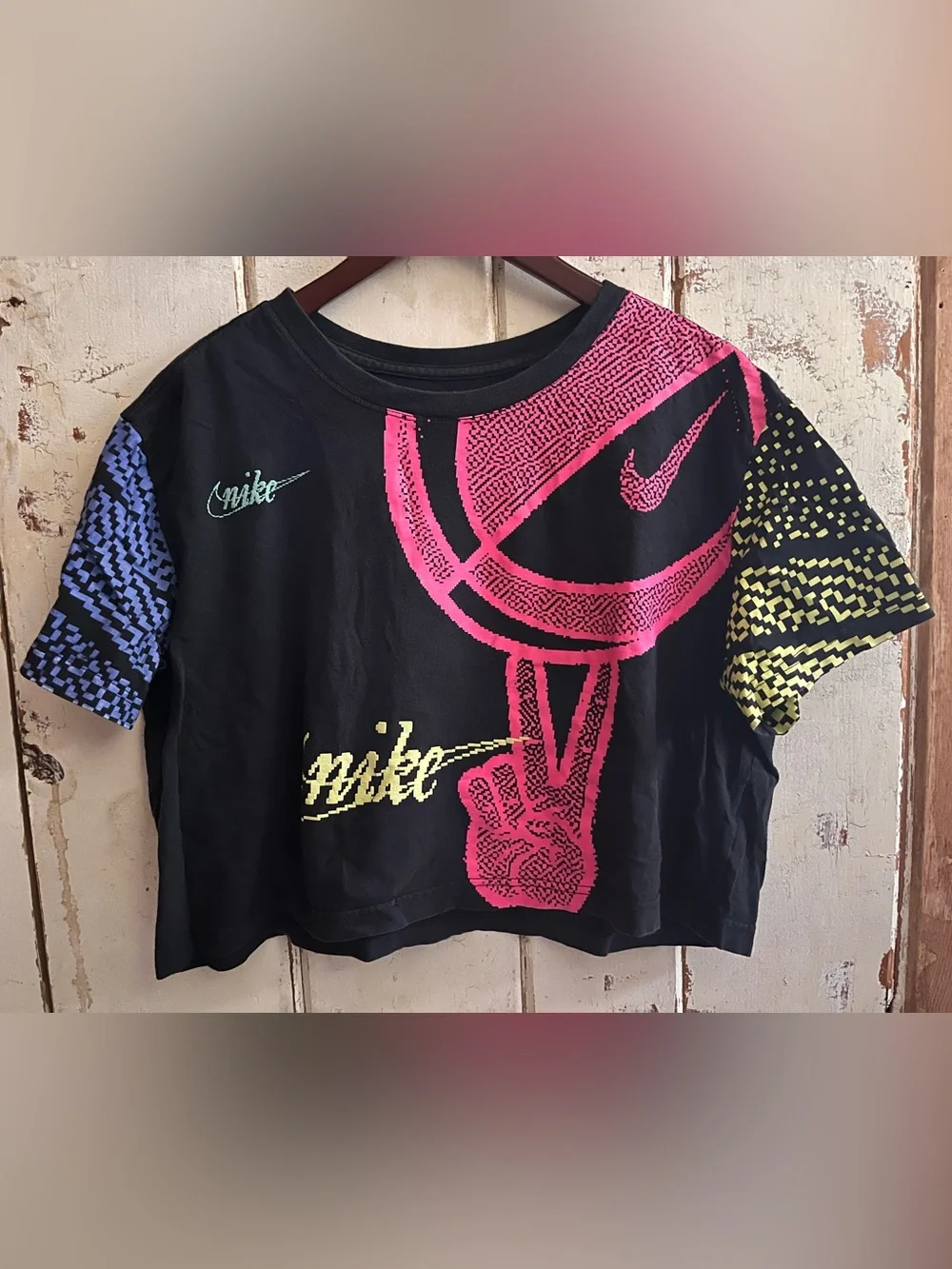 Nike Black Tee with Hot Pink & Yellow Basketball Graphic